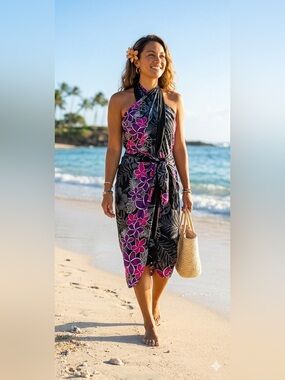 Pink purple gray black plumeria cluster Pareo sarong Host Pick